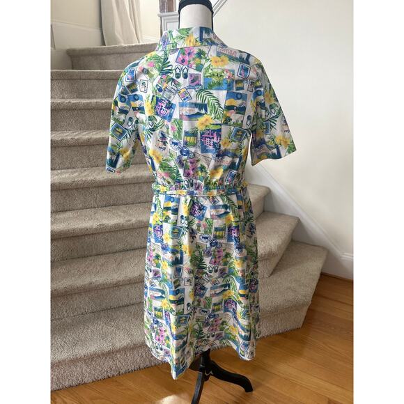 Studio Park Tropical Hawaiian Postcard Print Shirt Dress - Picture 5 of 8